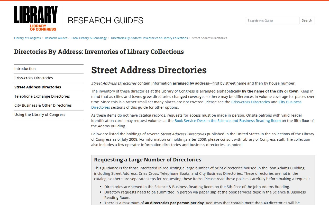 Burlington Township city directory Library of Congress street-address holding
