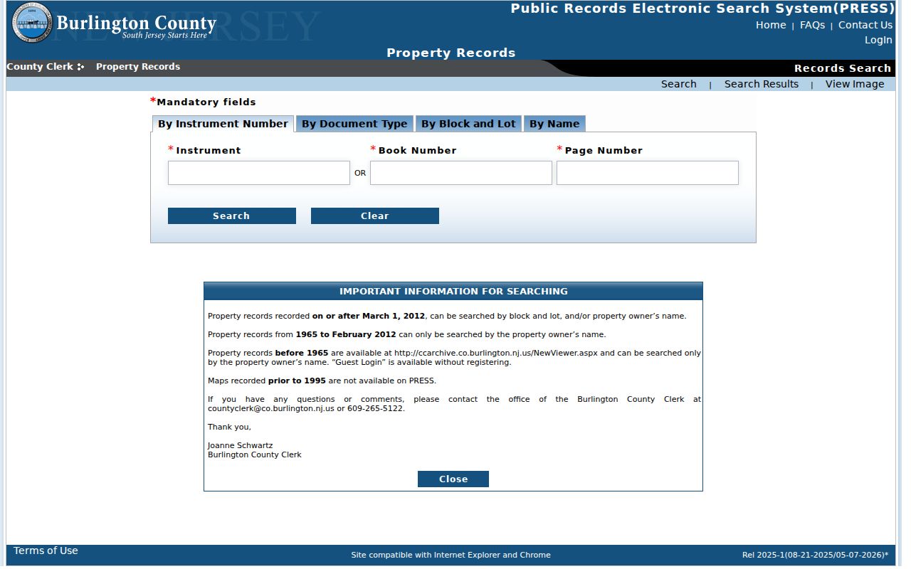 Burlington Township residents directory access through Burlington County PRESS