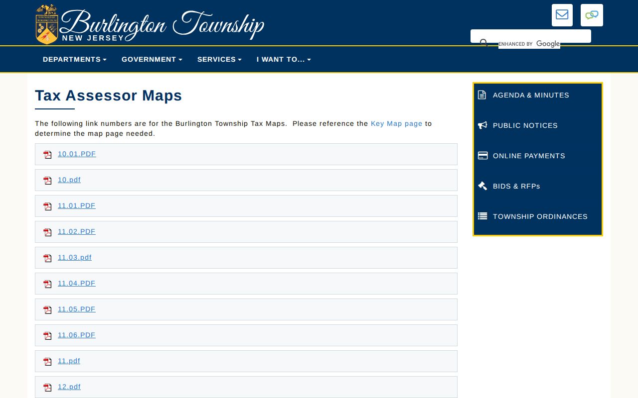 Burlington Township neighbors tax map index for block research