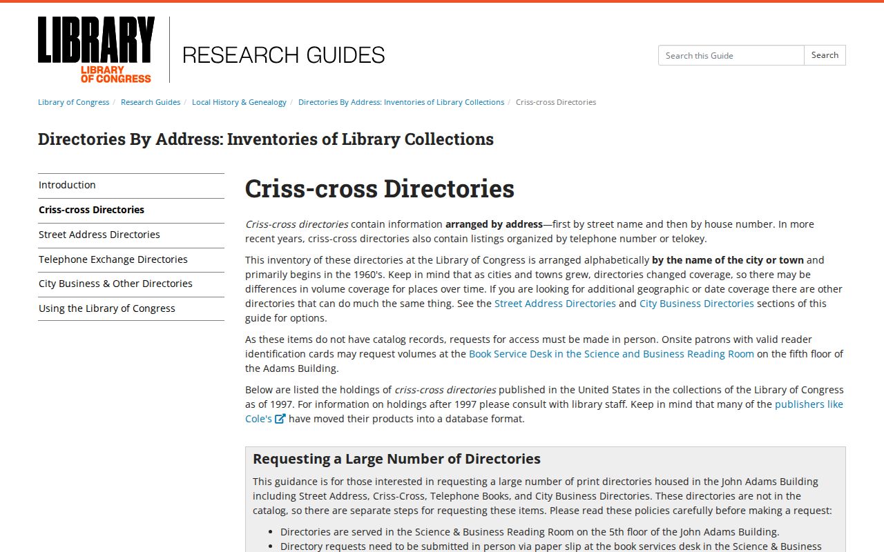 Burlington Township previous residents criss-cross directory collection access