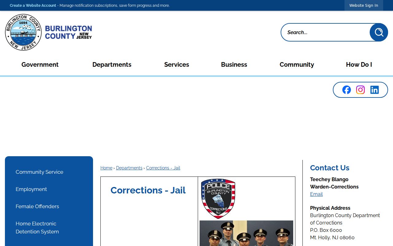 Burlington Township resident lookup Burlington County jail contact route